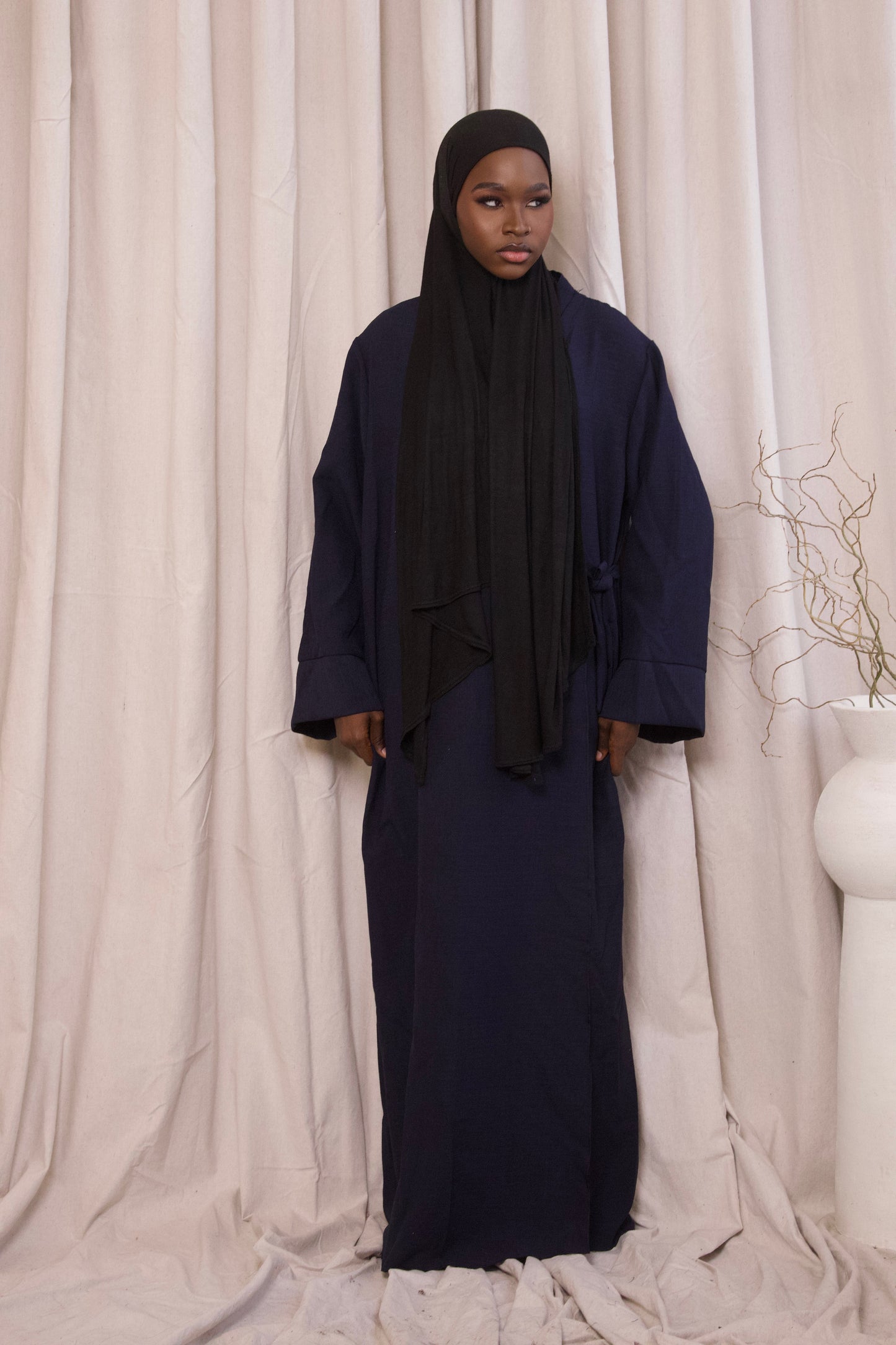 Linen wrap abaya- Navy