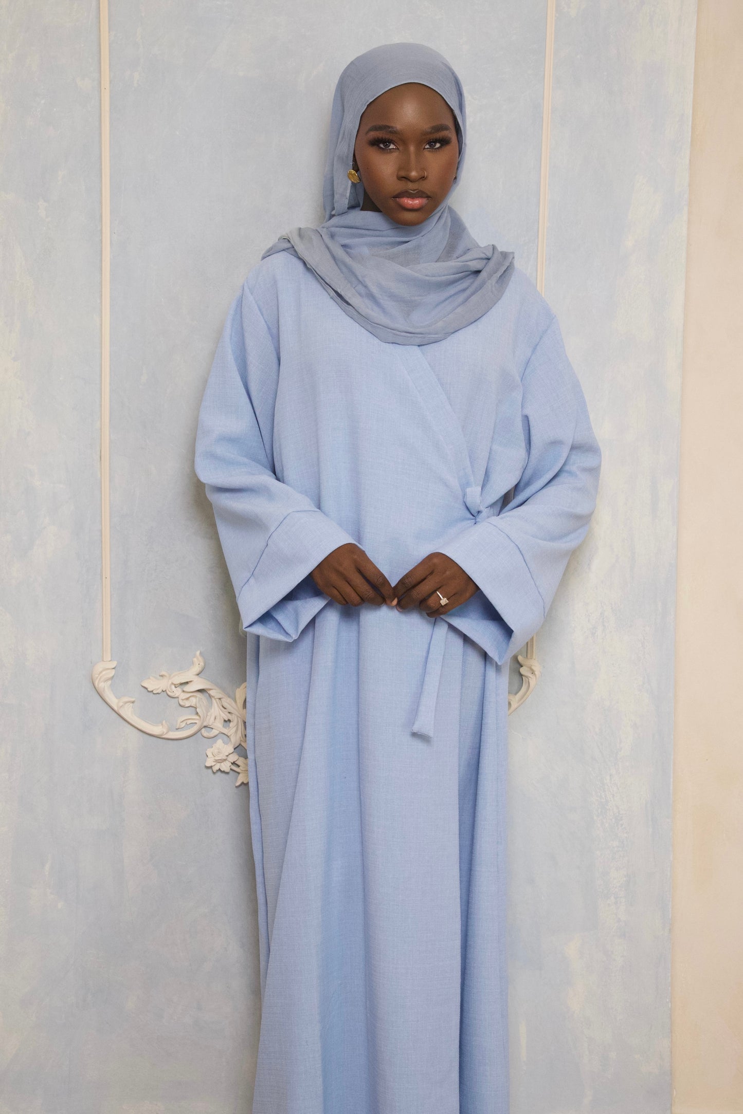 Linen Wrap Abaya- Sky Blue