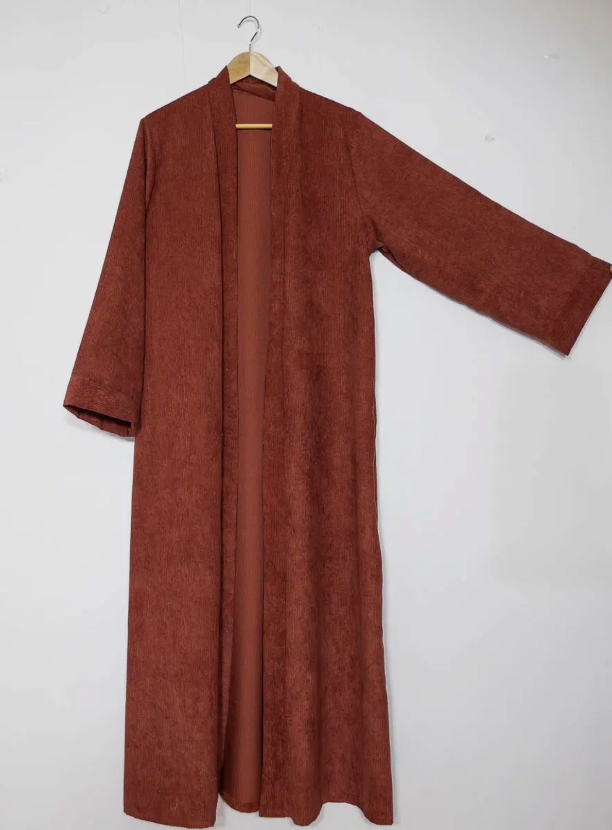 Ribbed Open Abaya- Rust
