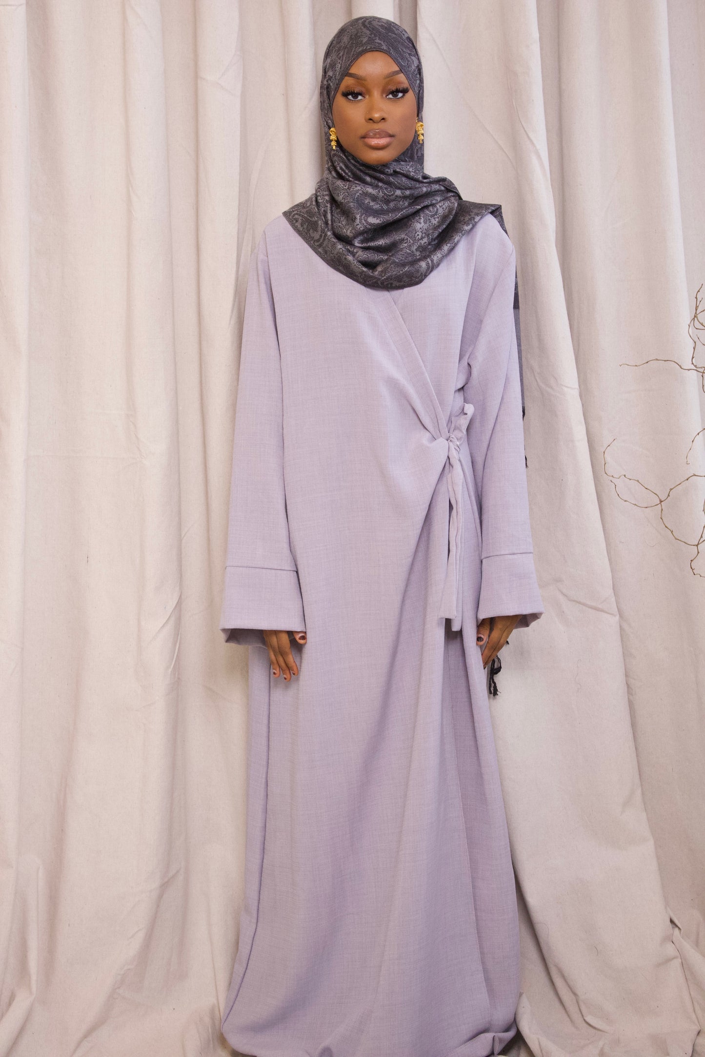 Linen wrap abaya- light grey