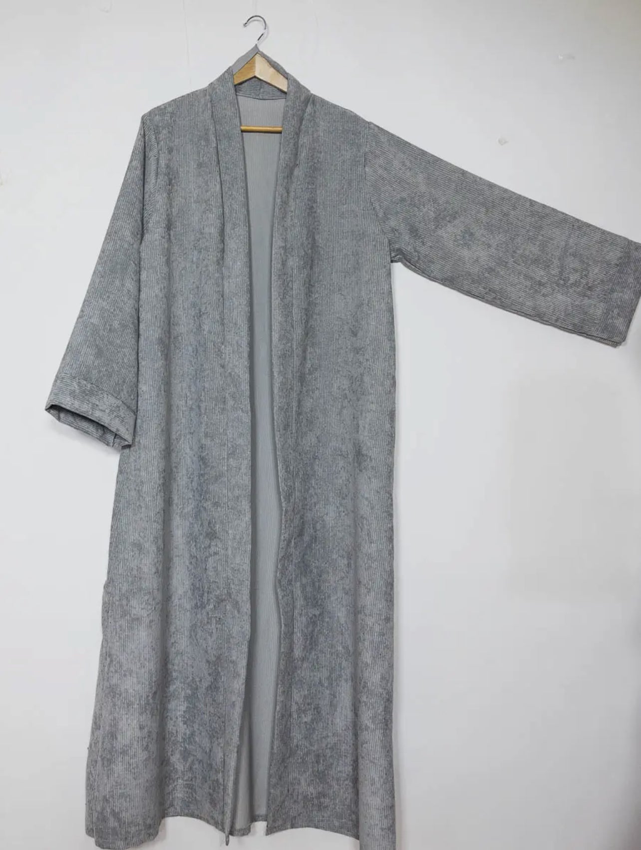 Ribbed Open Abaya- Grey