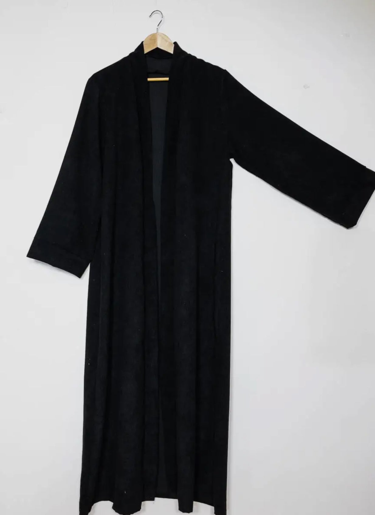 Ribbed Open Abaya- Black