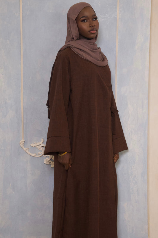 Linen Wrap Abaya- Brown