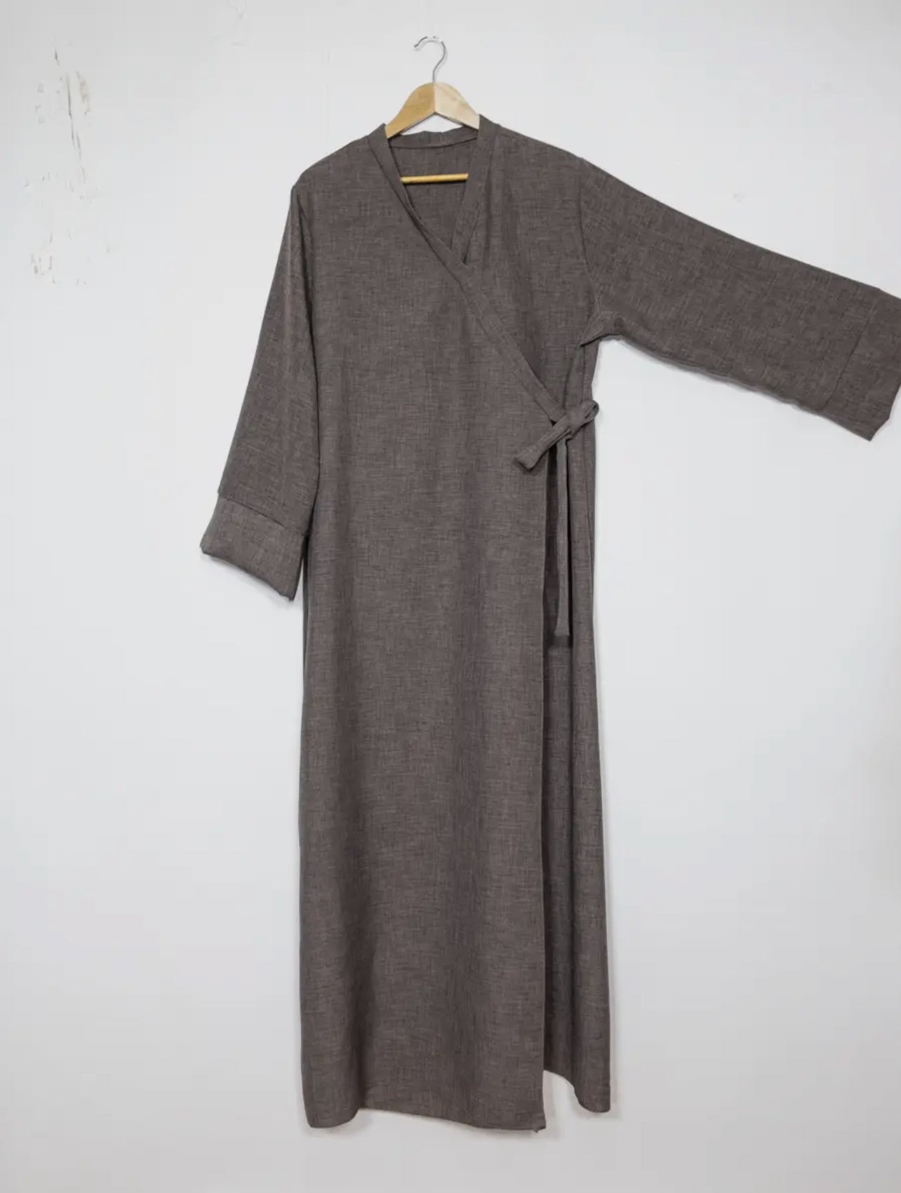 Linen Wrap Abaya- Taupe