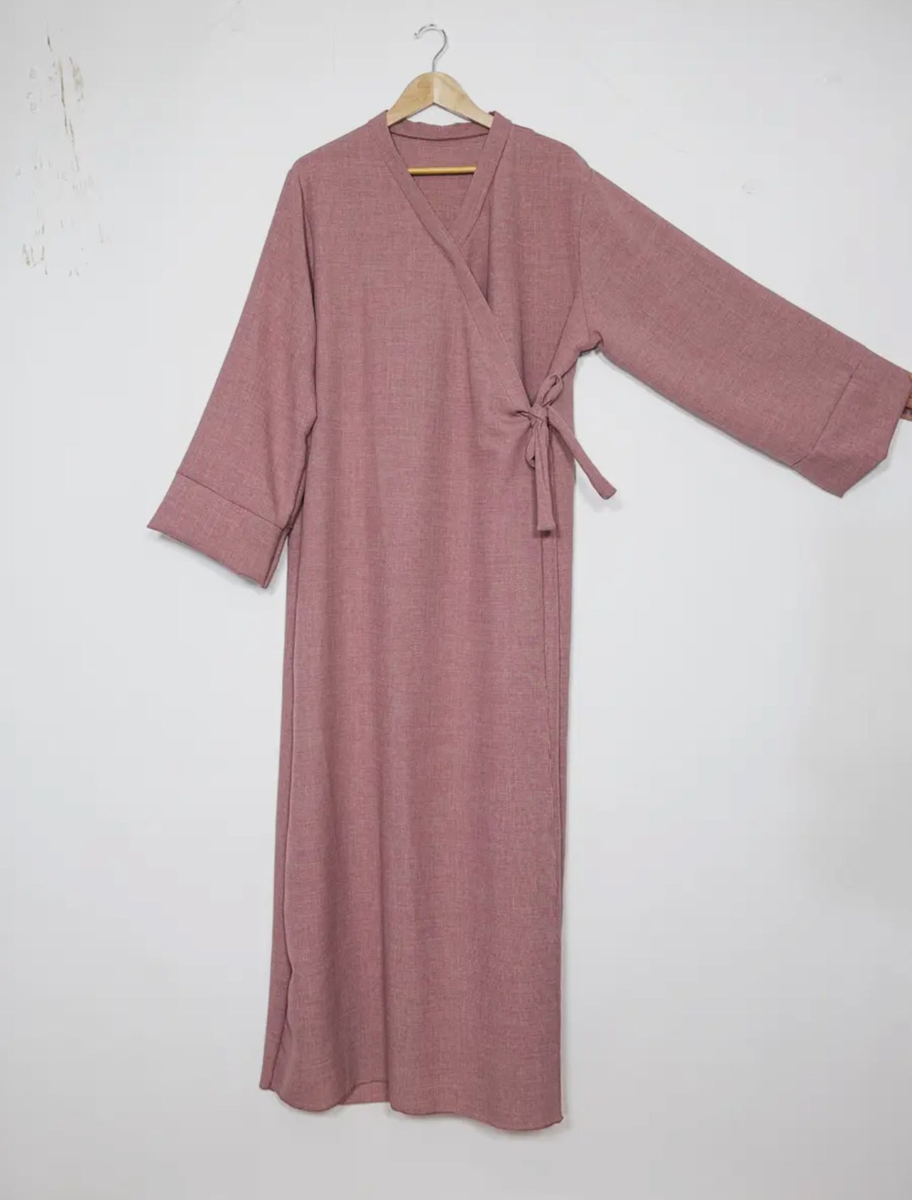 Linen Wrap Abaya- Pink