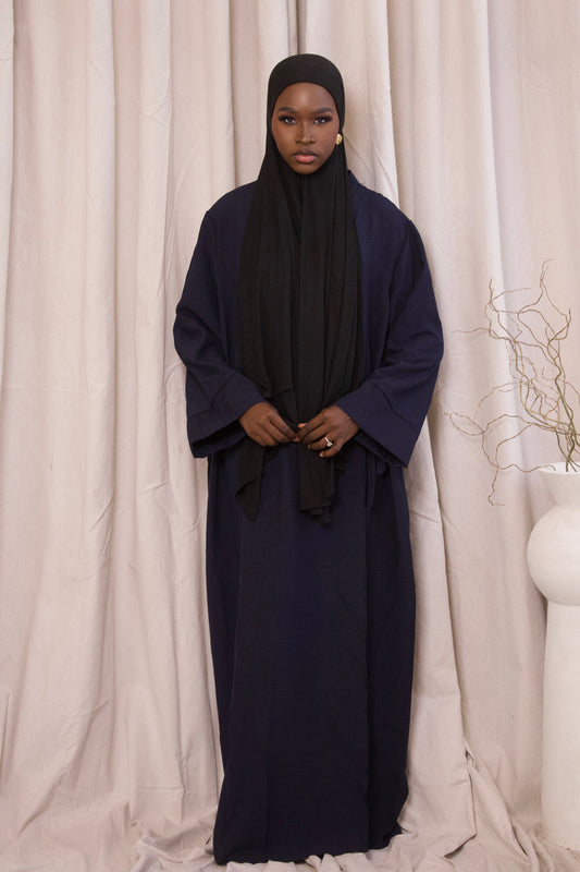 Linen wrap abaya- Navy