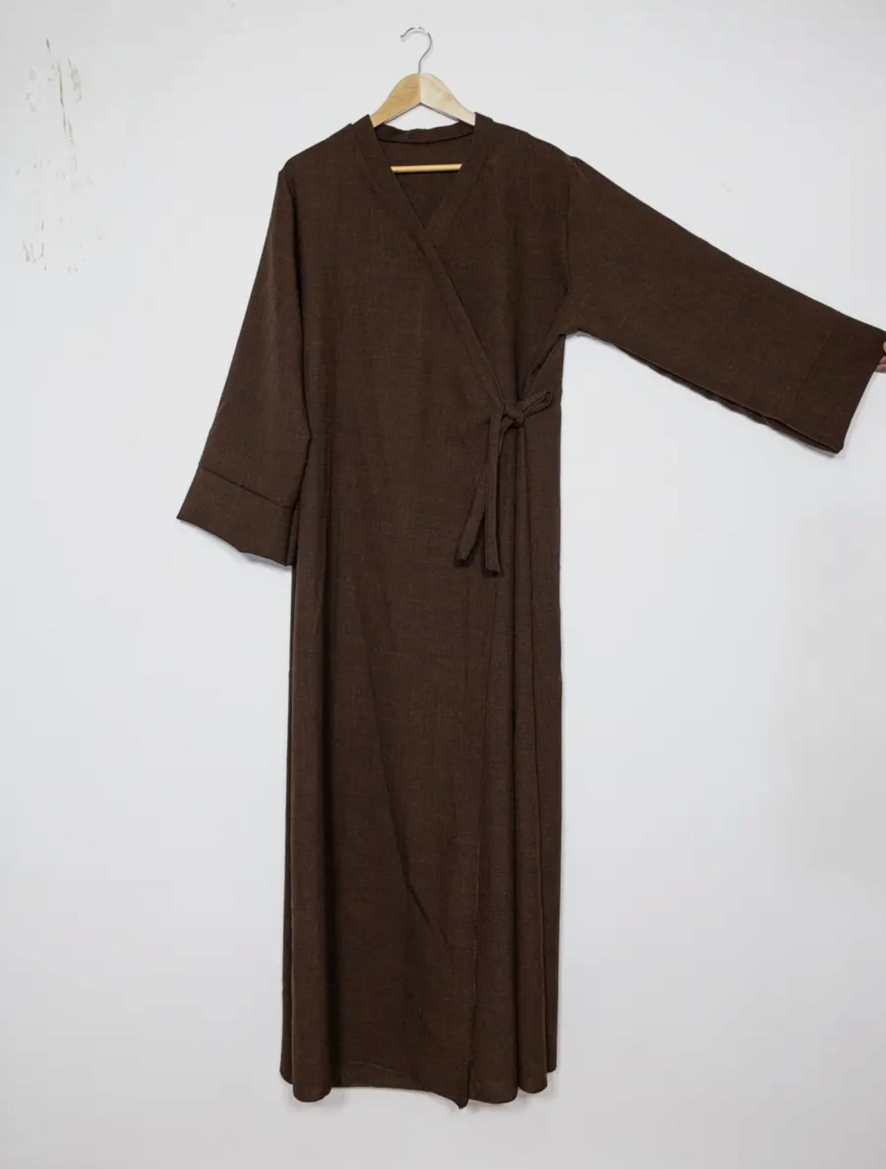 Linen Wrap Abaya- Brown