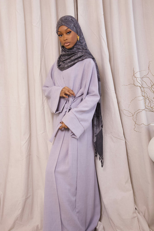 Linen wrap abaya- light grey