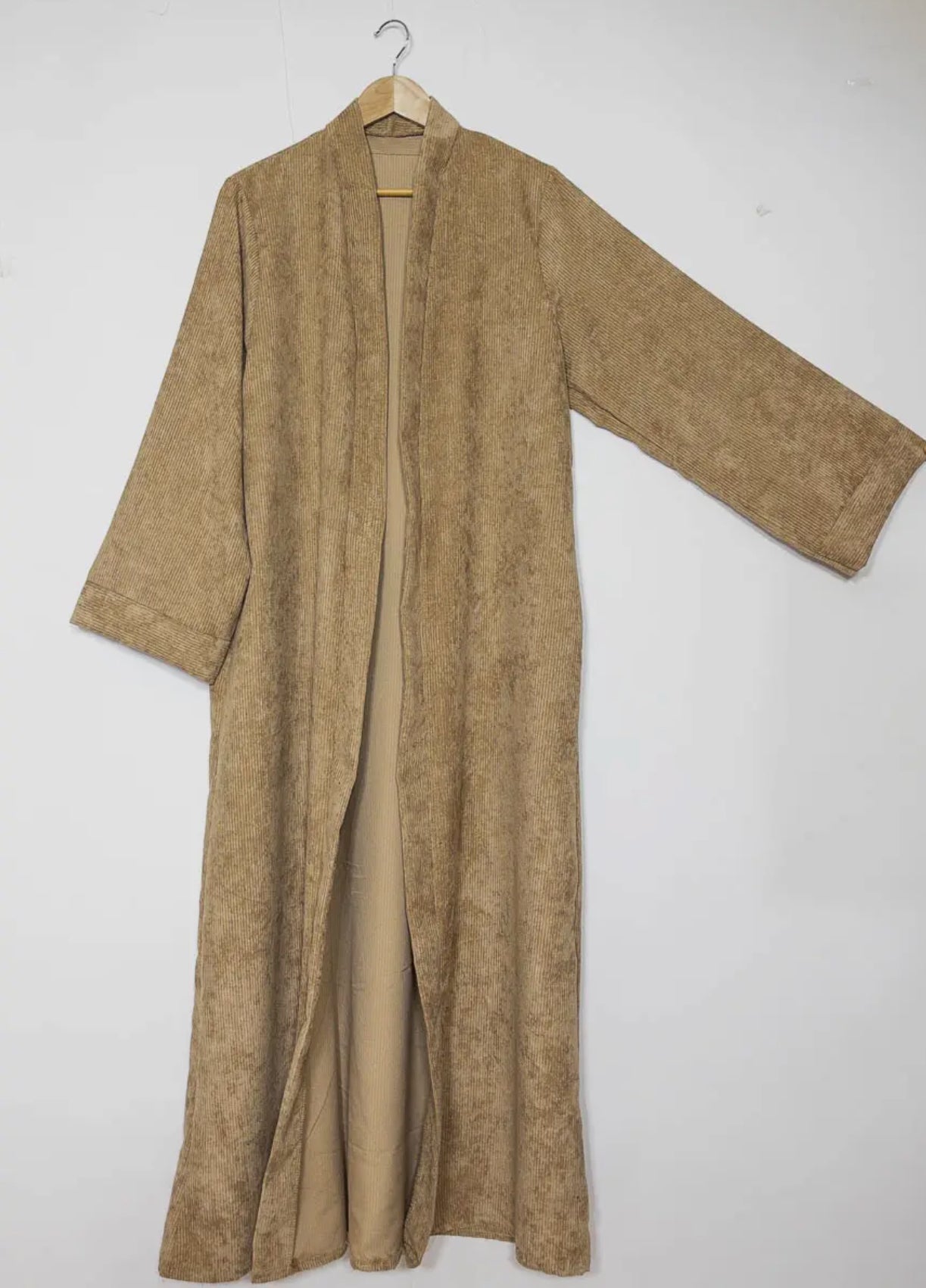 Ribbed Open Abaya- Beige