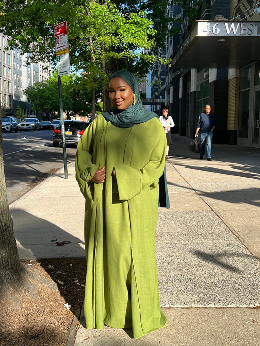 Open Abaya- Apple Green