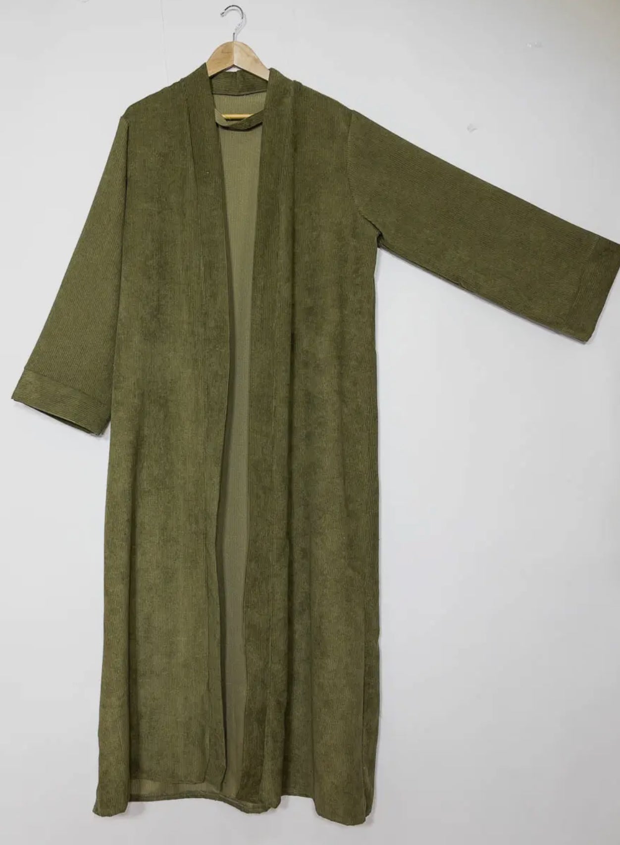 Ribbed Open Abaya- Olive