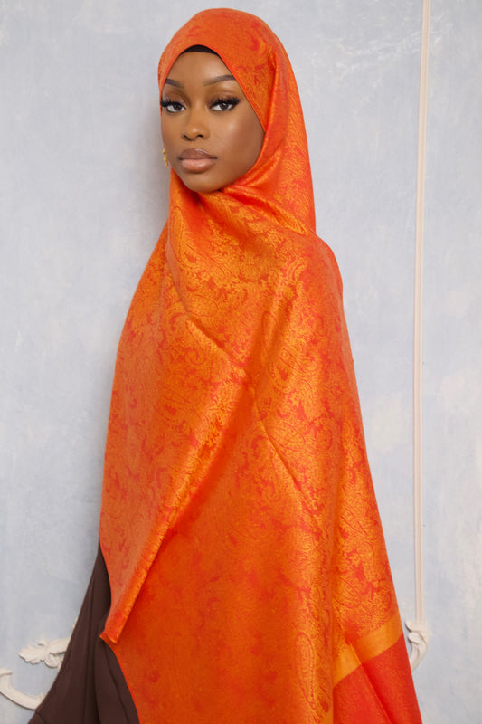 Jacquard Pashmina- Orange flame