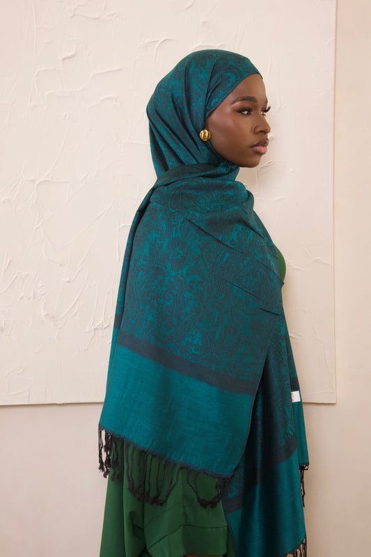 Jacquard Pashmina- Emerald dusk
