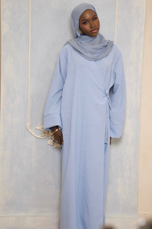 Linen Wrap Abaya- Sky Blue