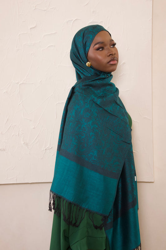 Jacquard Pashmina- Emerald dusk