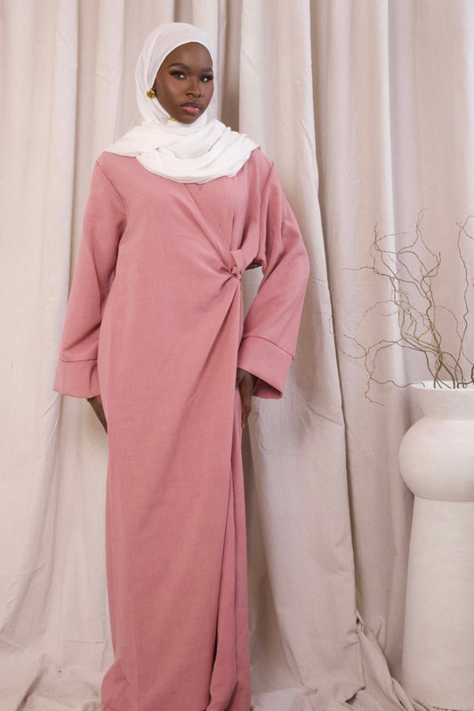 Linen Wrap Abaya- Pink