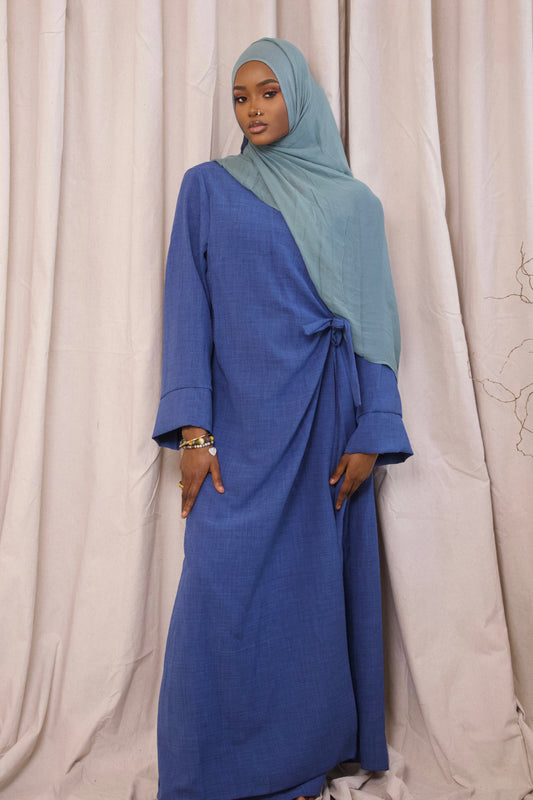 Linen Wrap Abaya- Blue Jeans