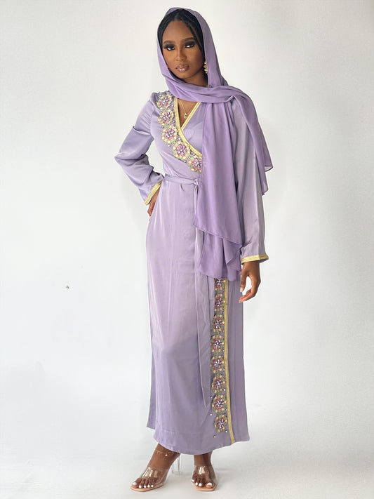 Lavender Crystal Wrap Dress